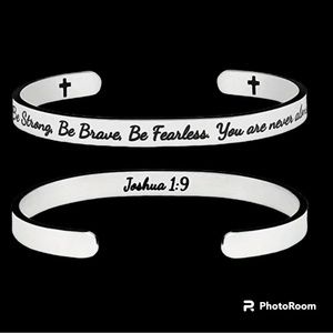 New Silver Stainless Steel Engraved Christian Inspirational Cuff Bracelet